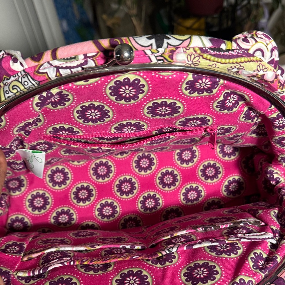 Vera Bradley Pink and Purple Paisley Shoulder Bag with the kiss lock purse - Picture 2 of 5
